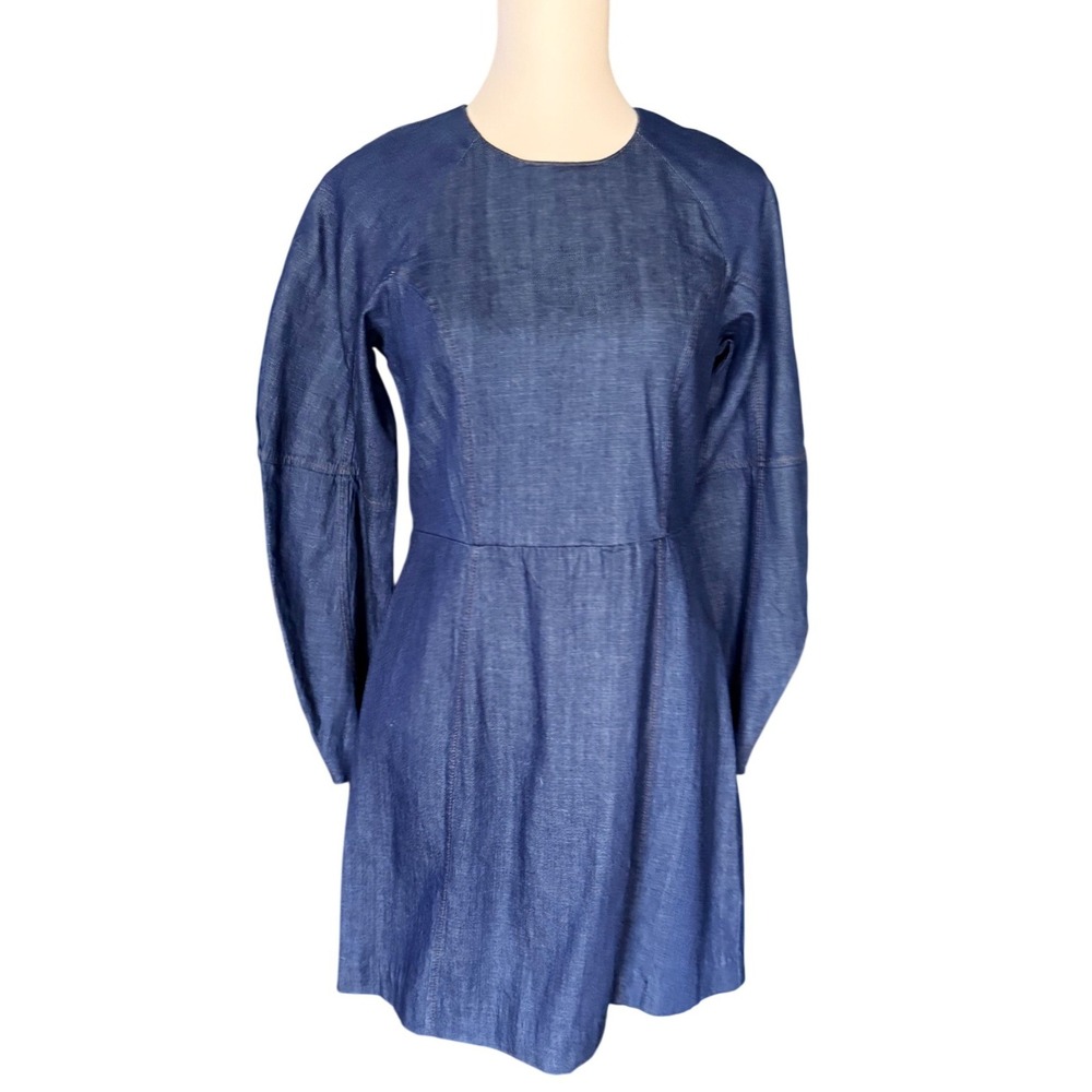 Banana Republic‎ Denim Fit and Flare Mini Dress Indigo Blue Long Sleeve Size 6